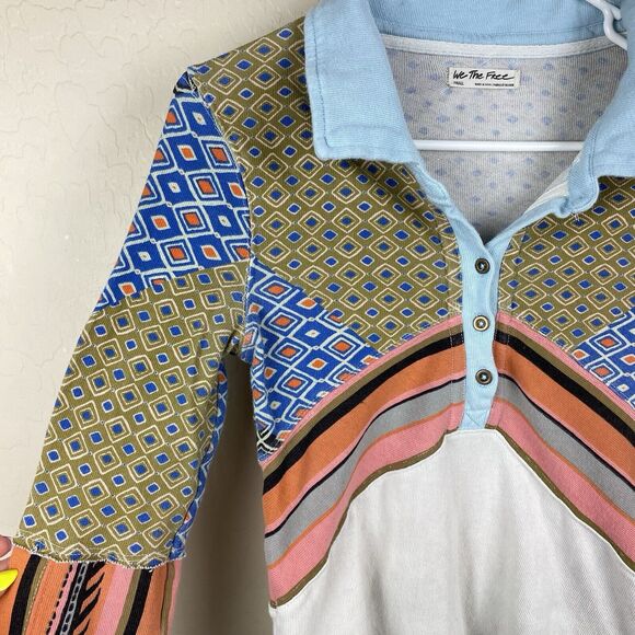 Free People We The Free Alex Tee Multicolor Mixed Print Size S Boho Retro - Picture 3 of 11
